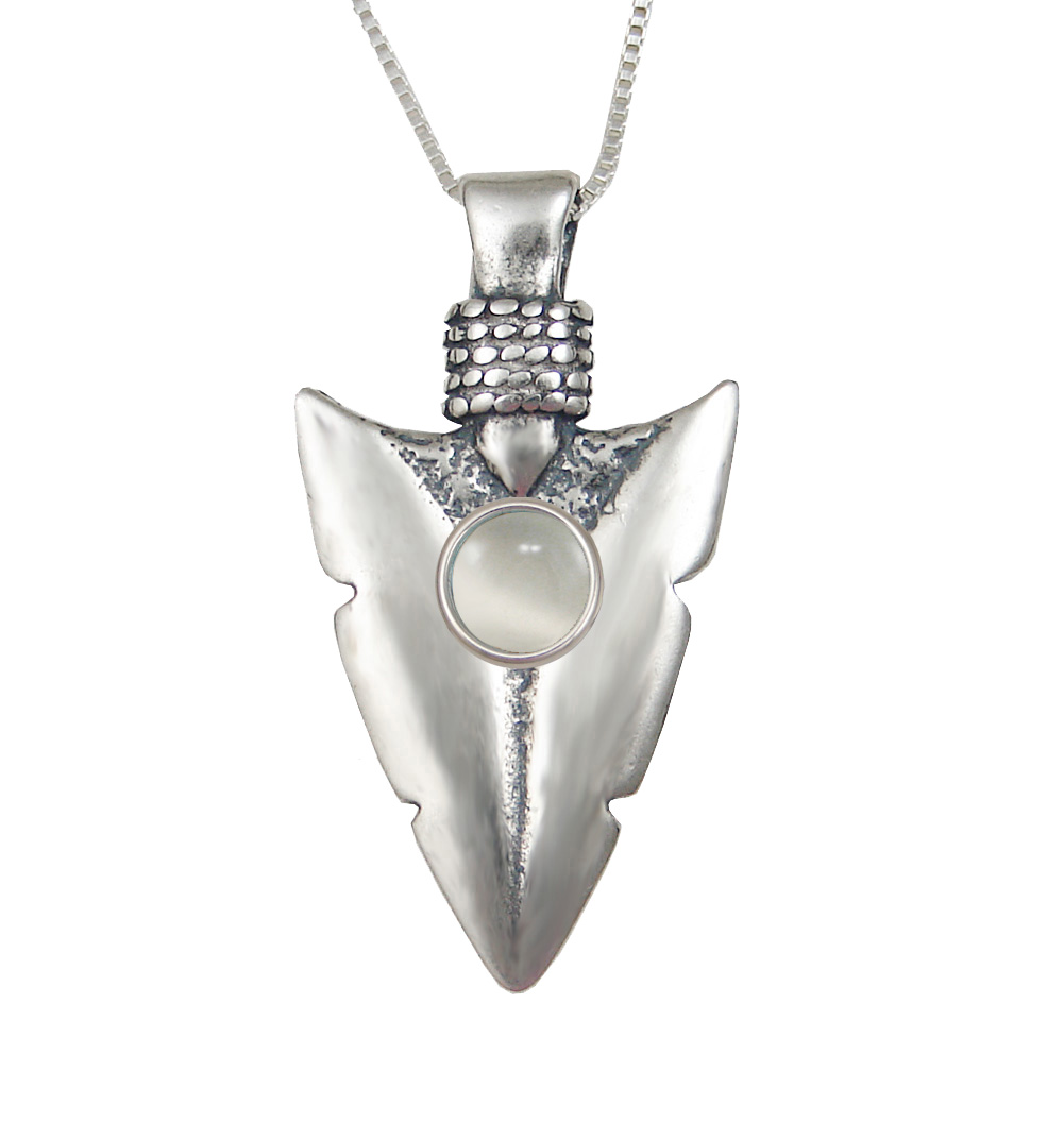 Sterling Silver Arrowhead of the Ancients Pendant With White Moonstone